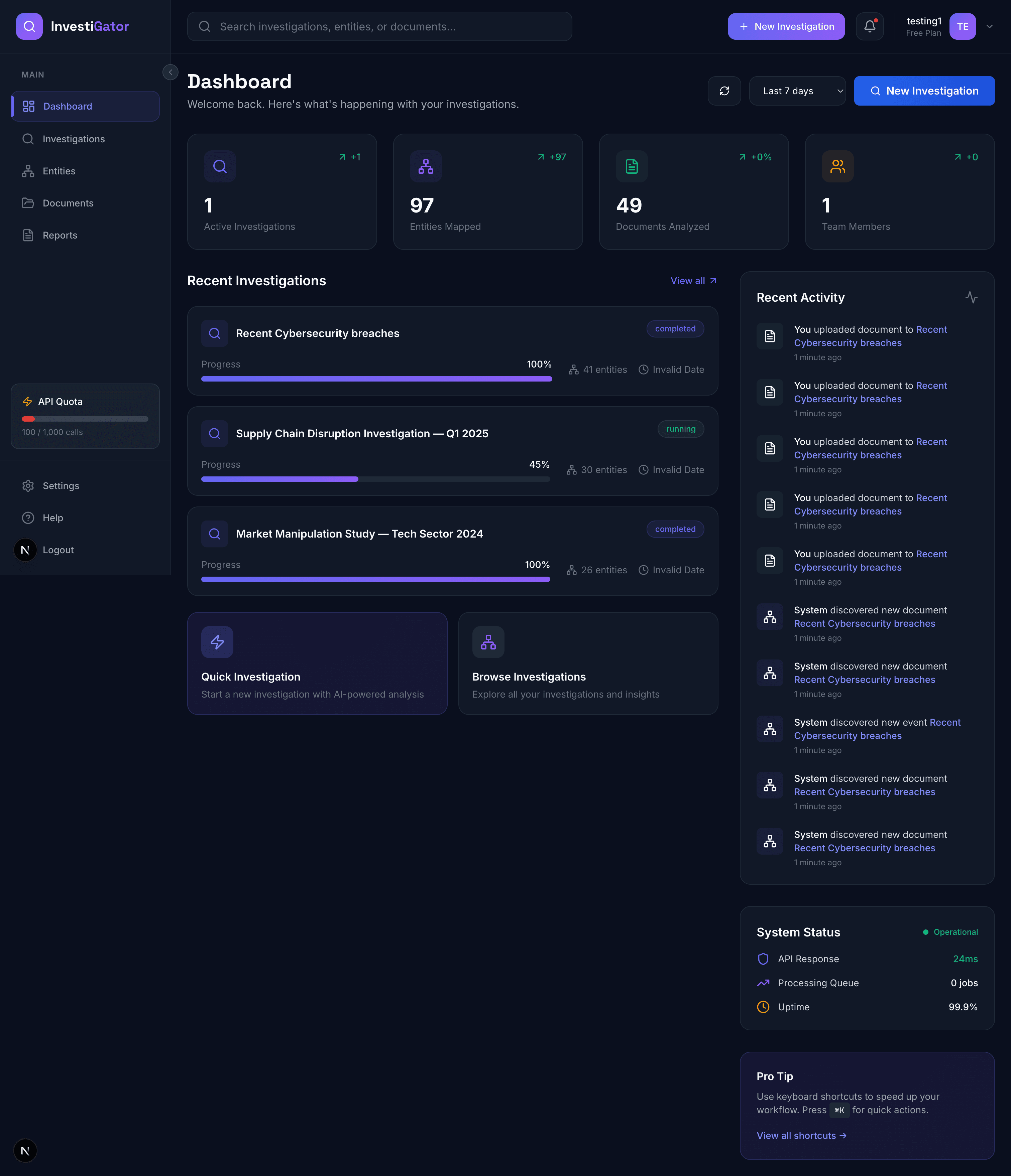 InvestiGator Dashboard